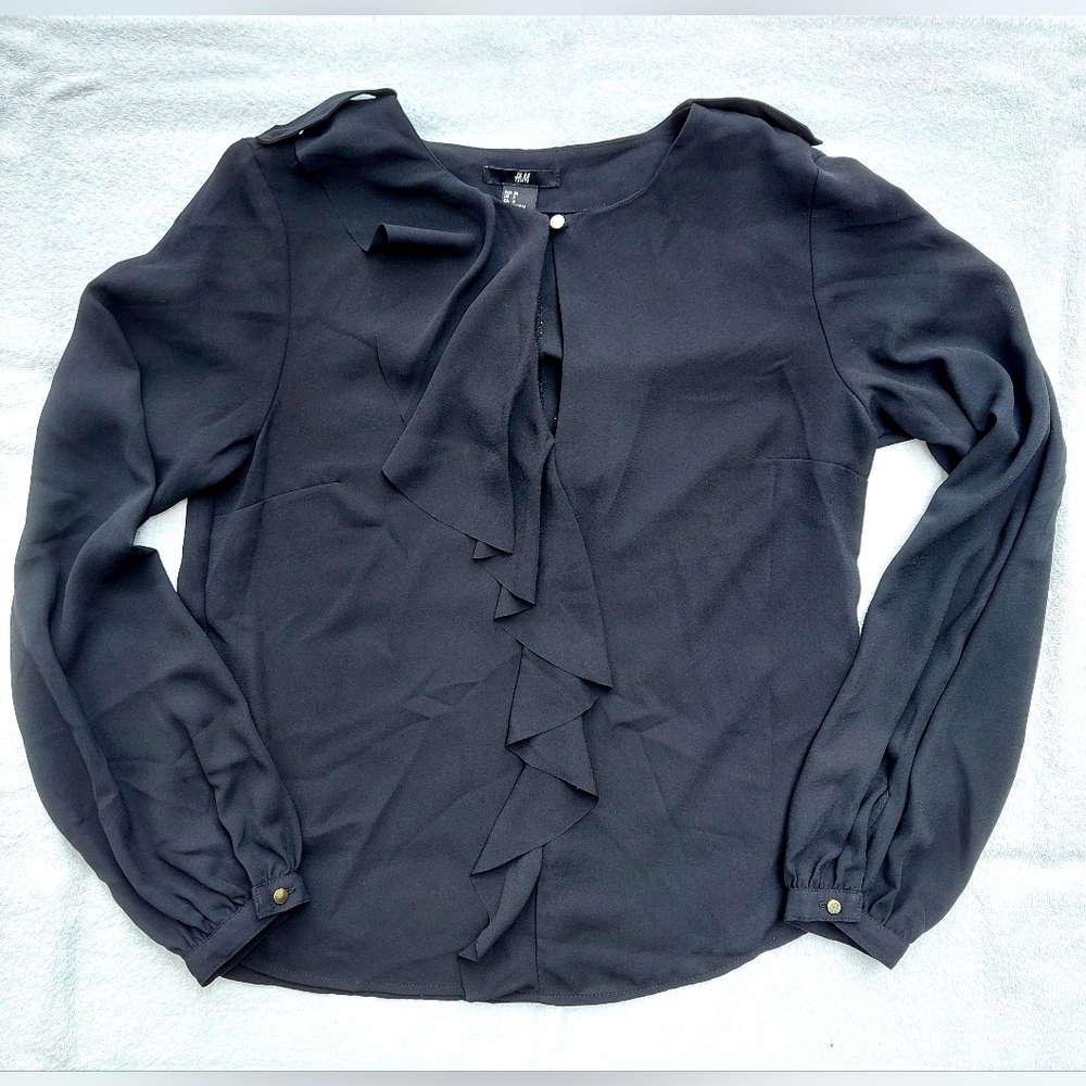 H&M Black Ruffle Blouse